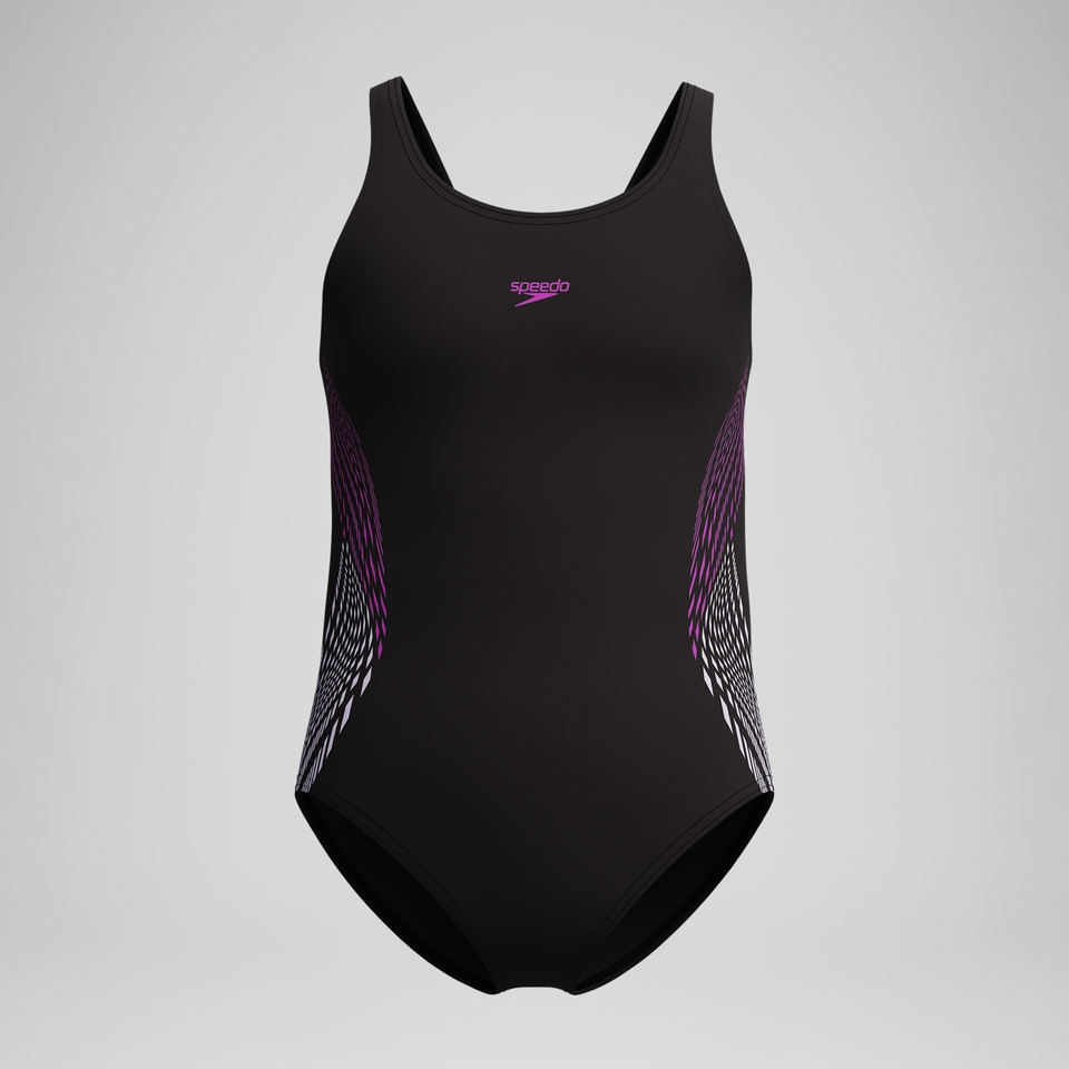 Placement-Muscleback-Badeanzug Schwarz/Pink für Mädchen