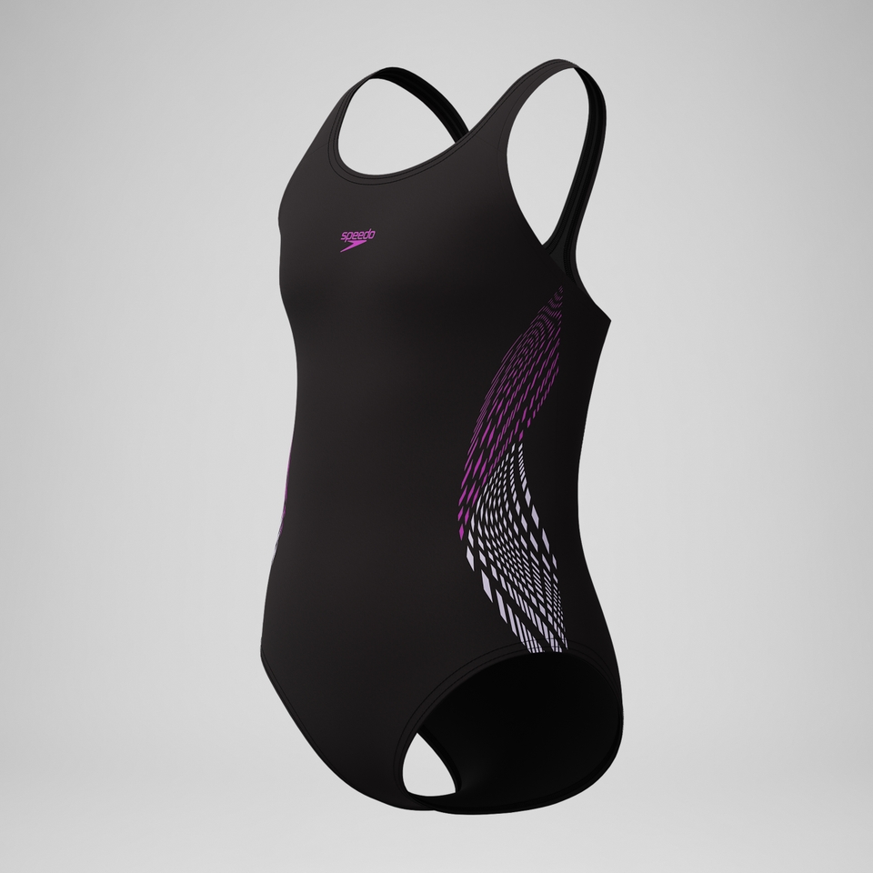 Placement-Muscleback-Badeanzug Schwarz/Pink für Mädchen