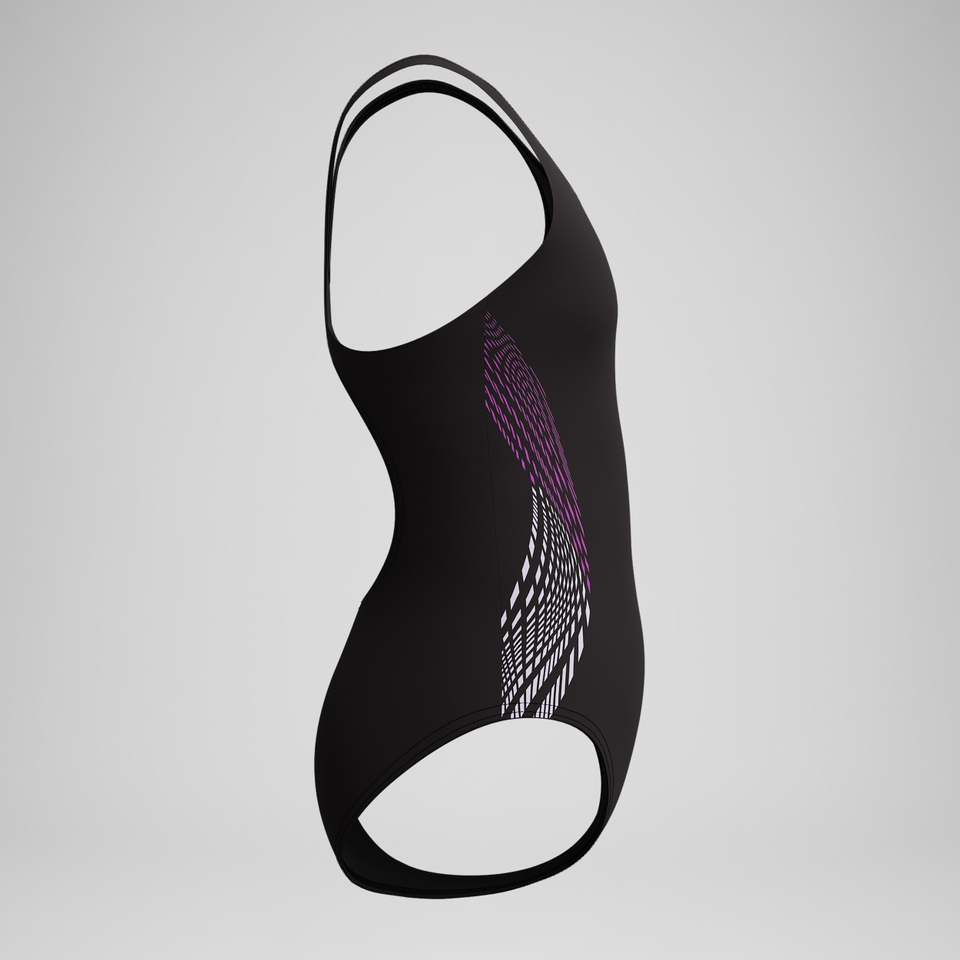 Placement-Muscleback-Badeanzug Schwarz/Pink für Mädchen