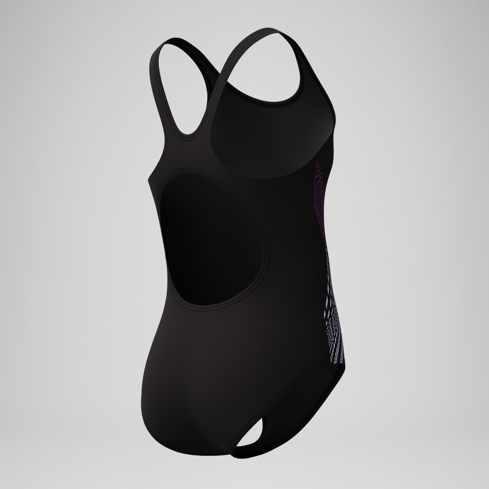 Placement-Muscleback-Badeanzug Schwarz/Pink für Mädchen