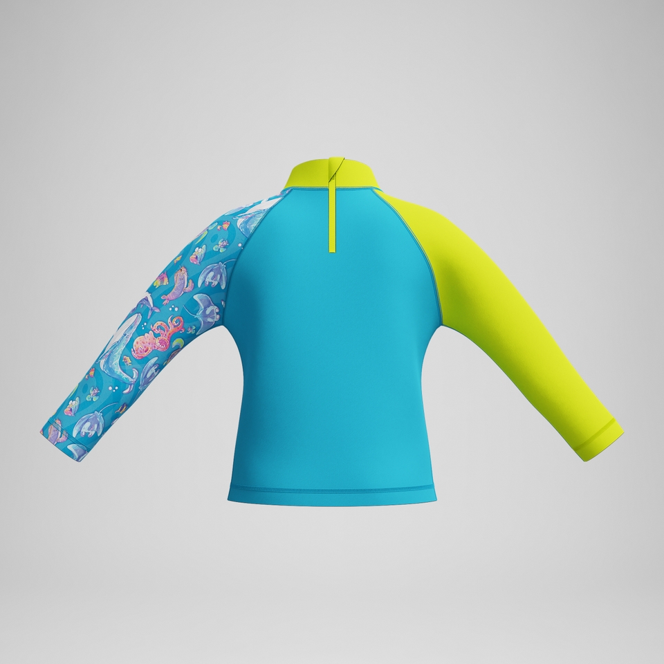 Bedrucktes Langärmliges Schwimmlern-Rash-Top Blau/Gelb für Jungen
