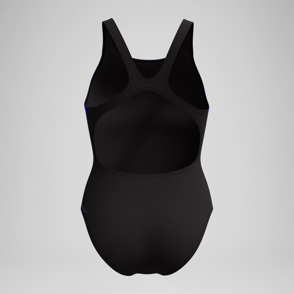 Club Training Bedruckter Recordback-Badeanzug Schwarz/Blau für Damen