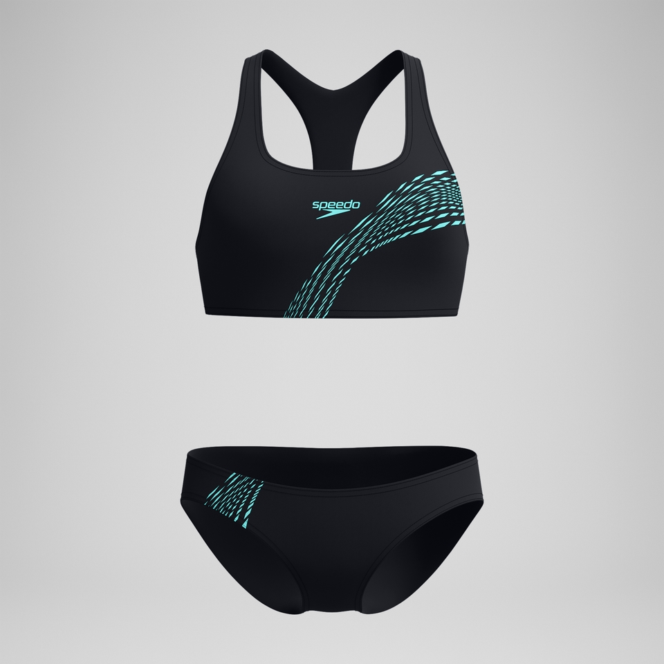 Placement-Bikini Schwarz/Türkis für Damen