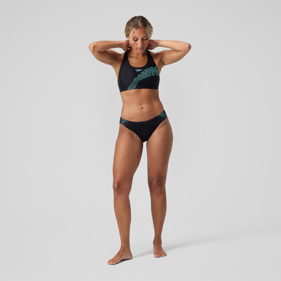 Placement-Bikini Schwarz/Türkis für Damen