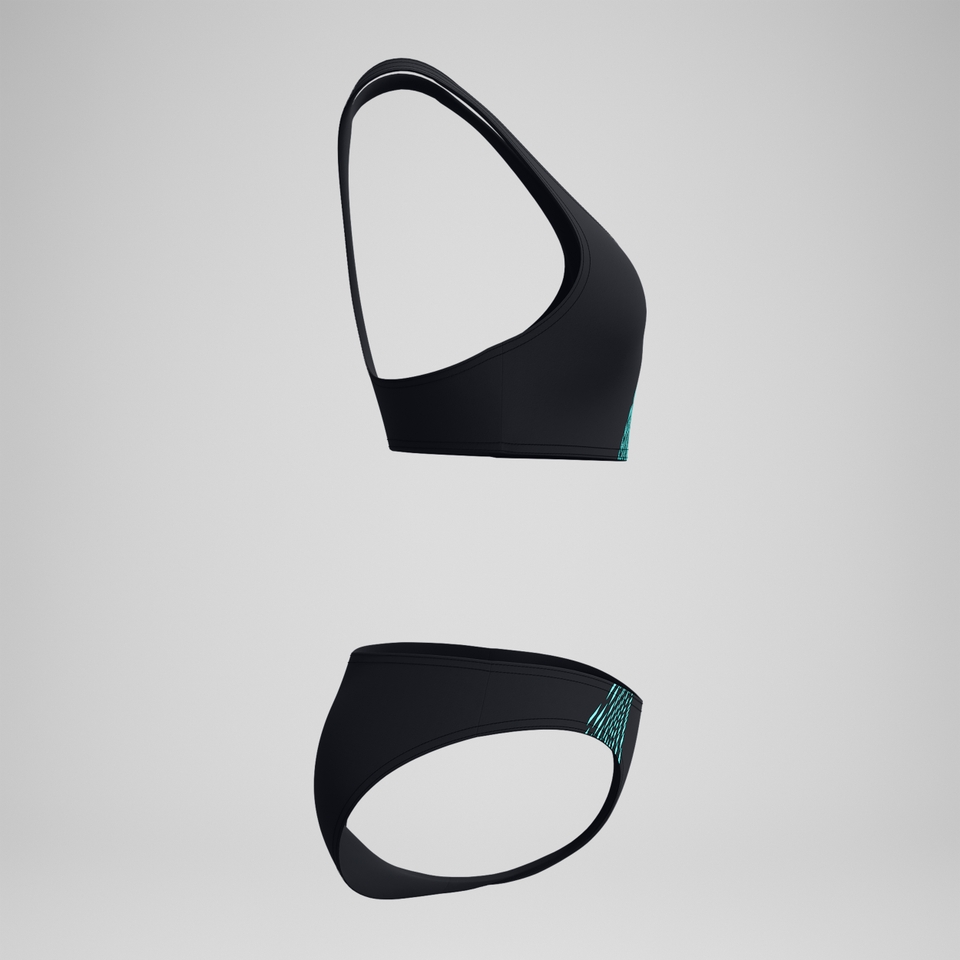 Placement-Bikini Schwarz/Türkis für Damen