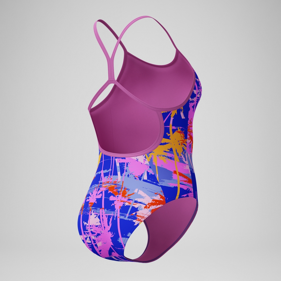Maillot de bain Fille Club Training dos en V et imprimé bleu/rose