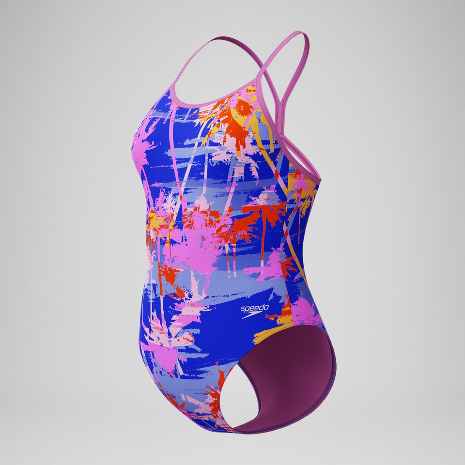 Maillot de bain Fille Club Training dos en V et imprimé bleu/rose