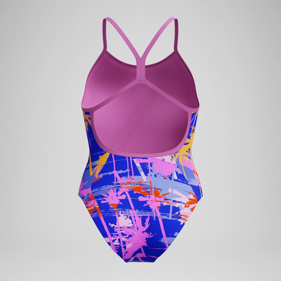 Maillot de bain Fille Club Training dos en V et imprimé bleu/rose