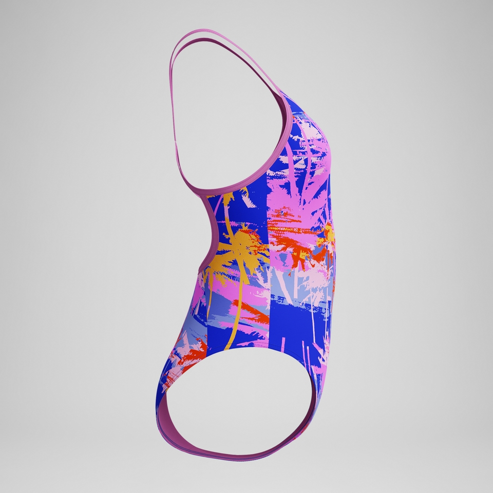 Maillot de bain Fille Club Training dos en V et imprimé bleu/rose