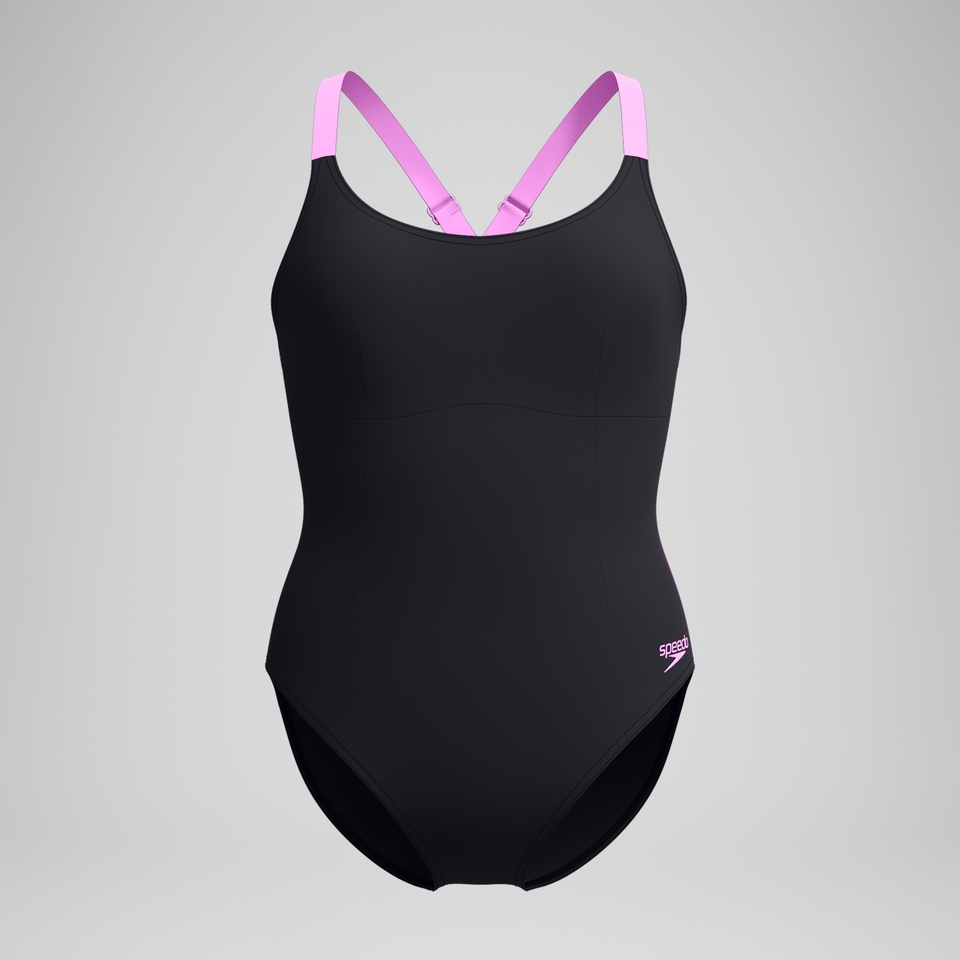 Maillot de bain Femme effet galbant Crossback noir/rose