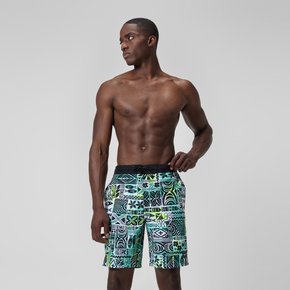 Bondi Bedruckte Badeshorts 50 cm Schwarz/Weiß für Herren