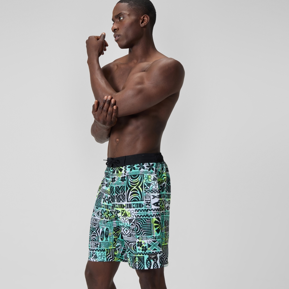 Bondi Bedruckte Badeshorts 50 cm Schwarz/Weiß für Herren