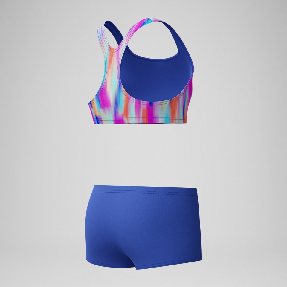 Bedruckter Boyleg-Bikini Blau/Pink für Mädchen