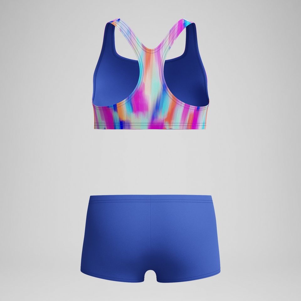 Bedruckter Boyleg-Bikini Blau/Pink für Mädchen