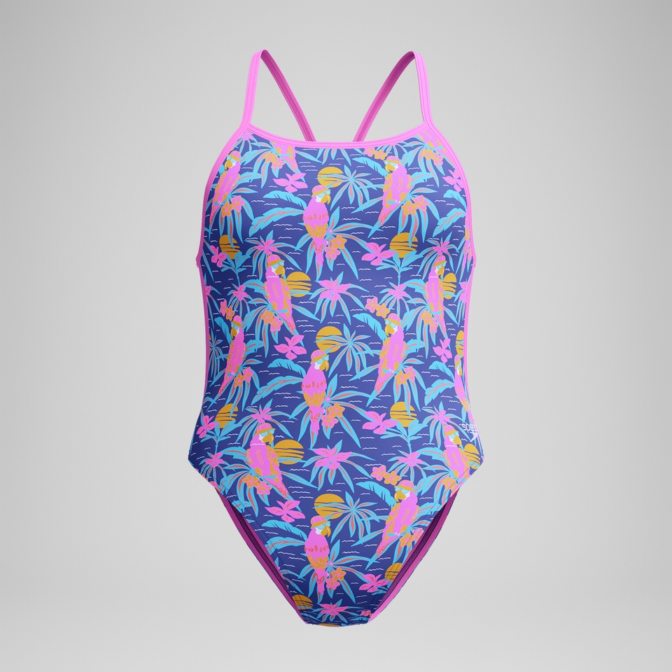 Club Training Bedruckter Badeanzug mit V-Rückenausschnitt Blau/Pink für Damen