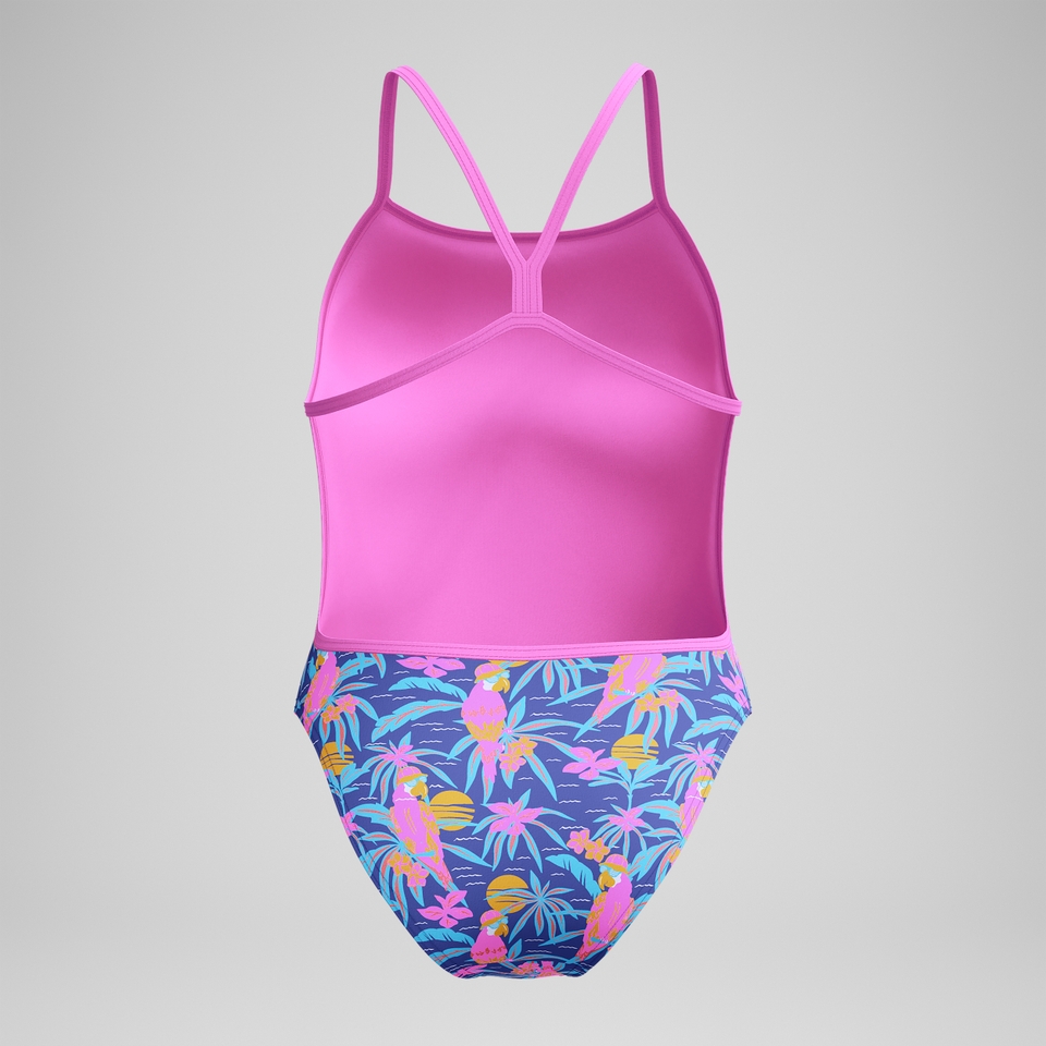 Club Training Bedruckter Badeanzug mit V-Rückenausschnitt Blau/Pink für Damen