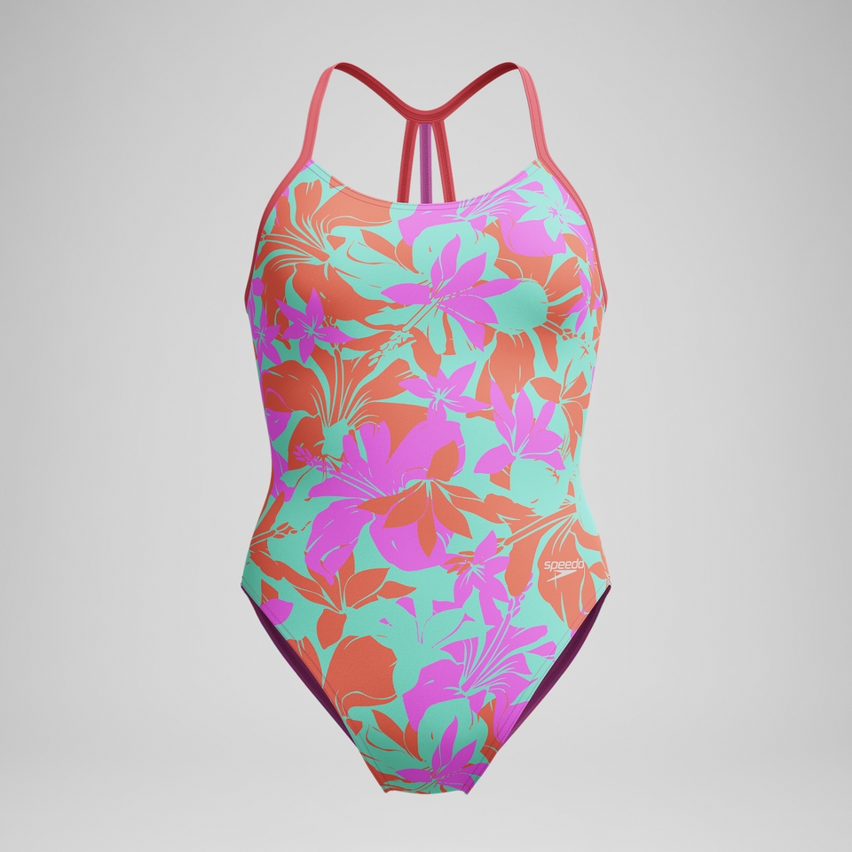 Club Training Bedruckter Lane Line Back Badeanzug Pink/Grün für Mädchen
