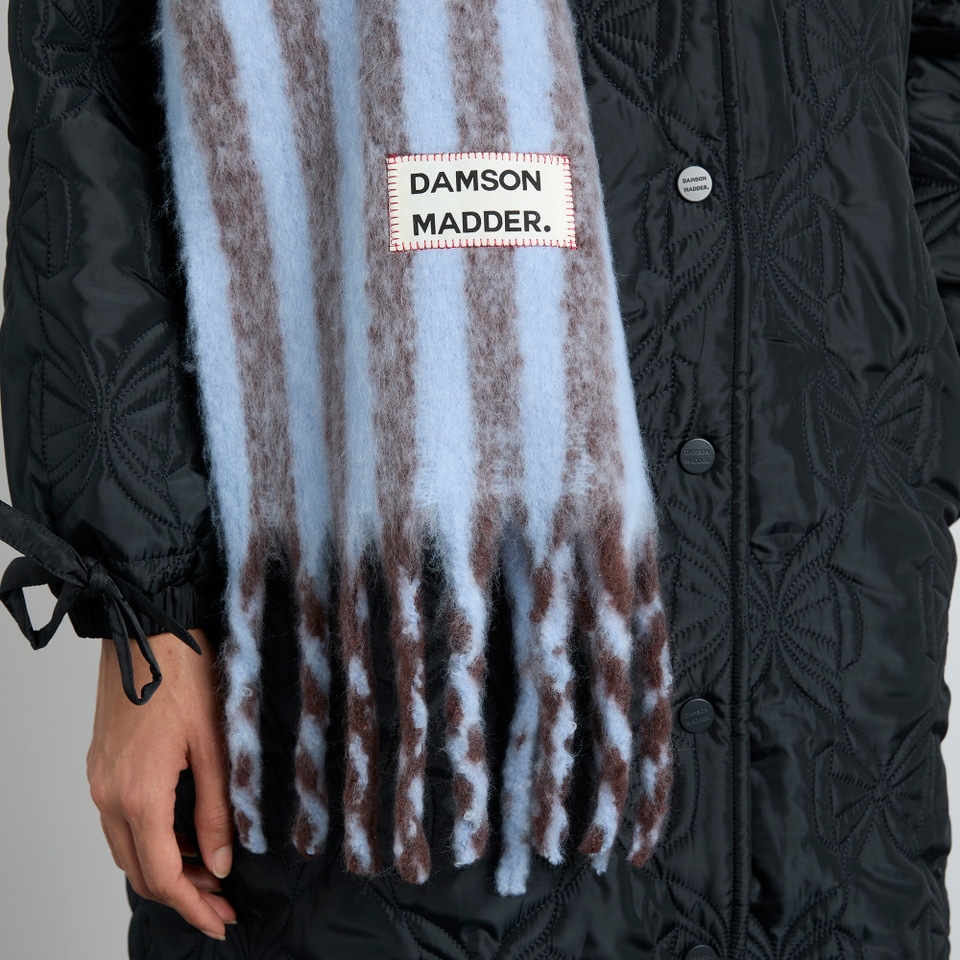 Damson Madder Women's Fluffy Stripe Scarf - Baby Blue/Choc