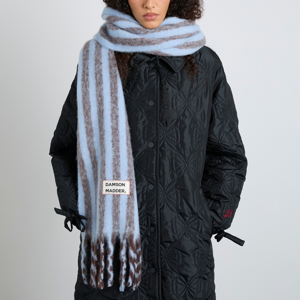 Damson Madder Fluffy Striped Knit Scarf