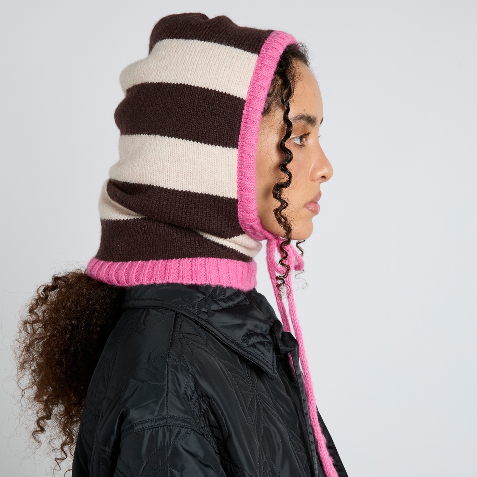 Damson Madder Striped Intarsia-Knit Hood
