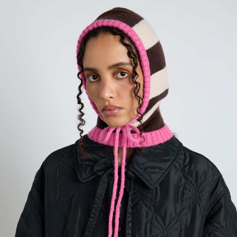 Damson Madder Striped Intarsia-Knit Hood