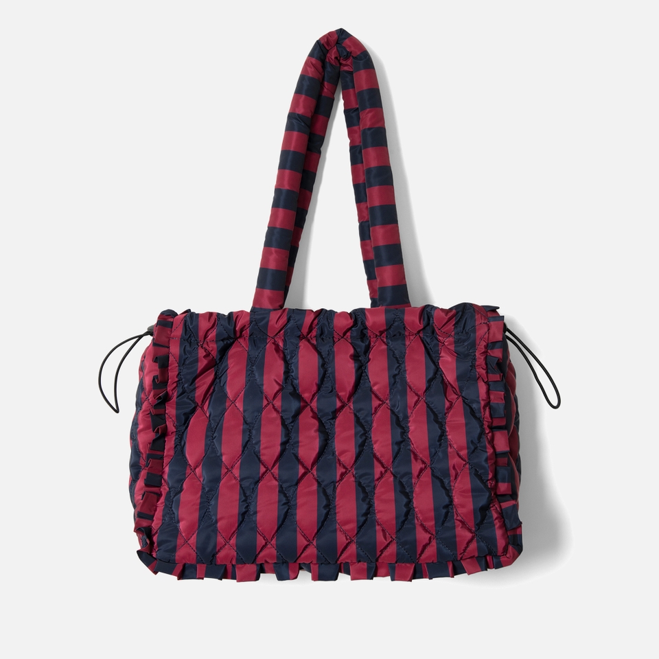Damson Madder Women s Frill Edge Ruched Tote Bag In Stripe Navy Burgandy