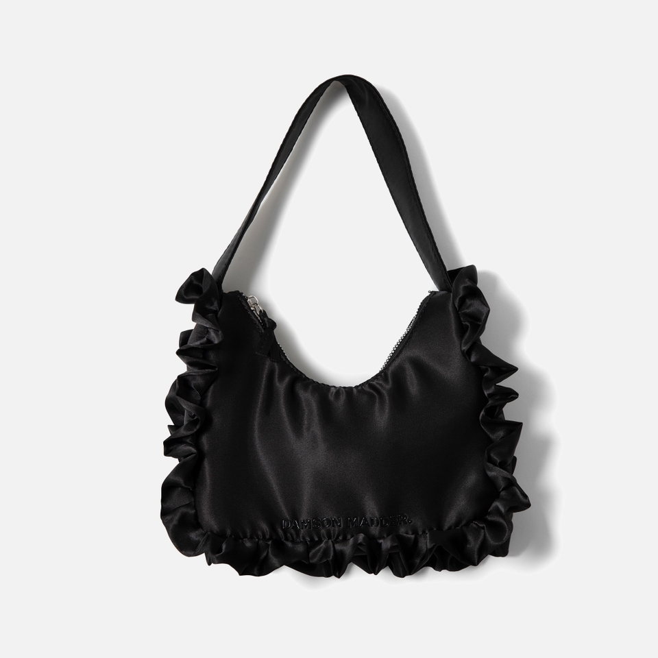 Damson Madder 90s Frill-Trimmed Satin Shoulder Bag