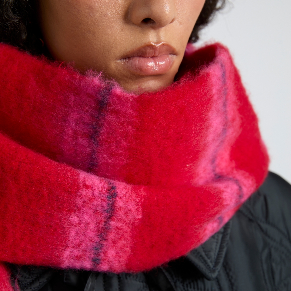 Damson Madder Fluffy Striped Knit Scarf