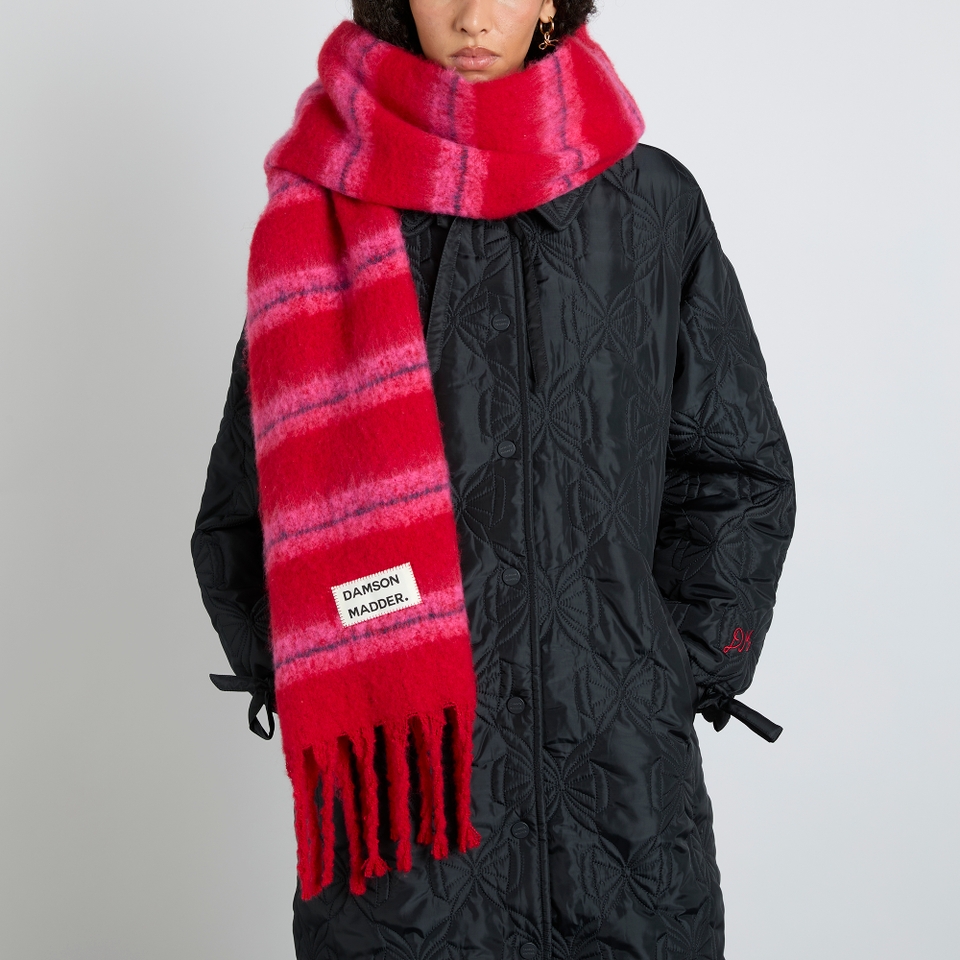 Damson Madder Fluffy Striped Knit Scarf