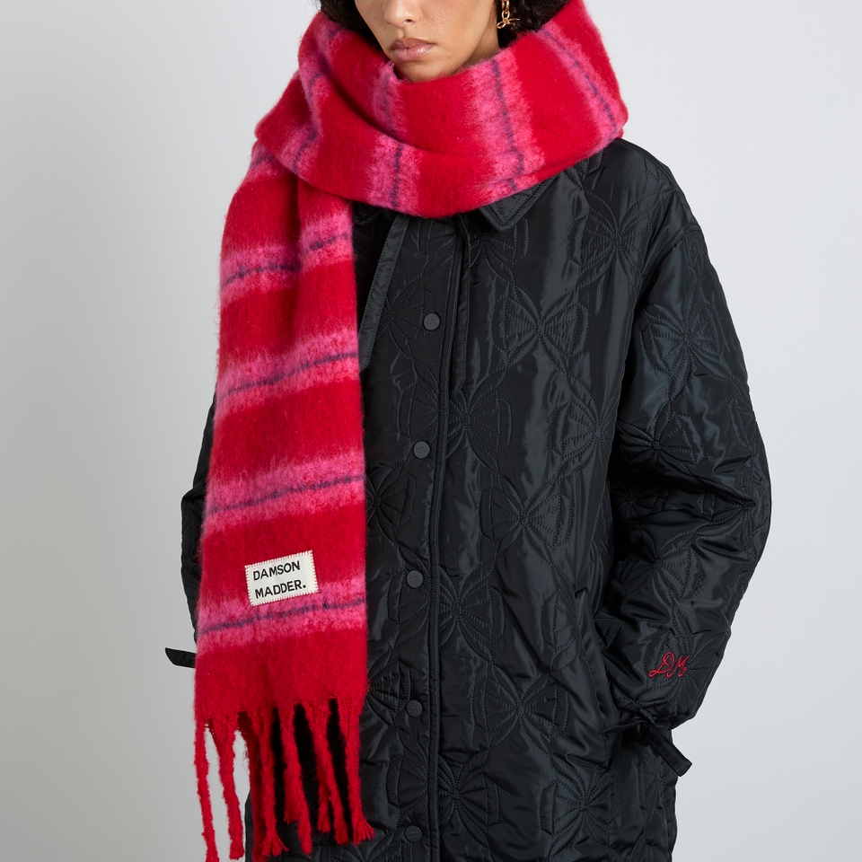Damson Madder Fluffy Striped Knit Scarf