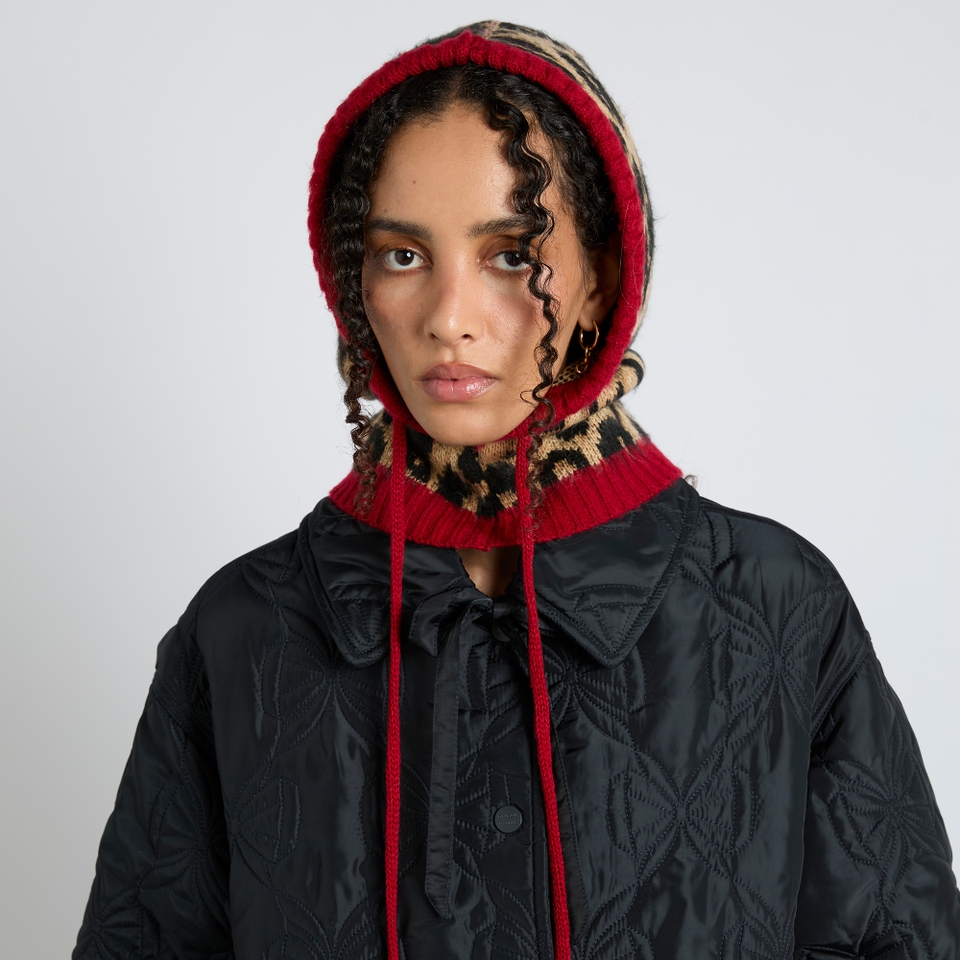 Damson Madder Leopard Intarsia-Knit Hood