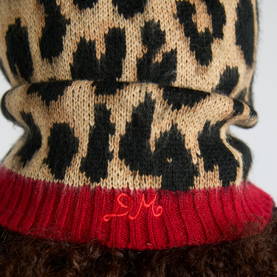 Damson Madder Leopard Intarsia-Knit Hood