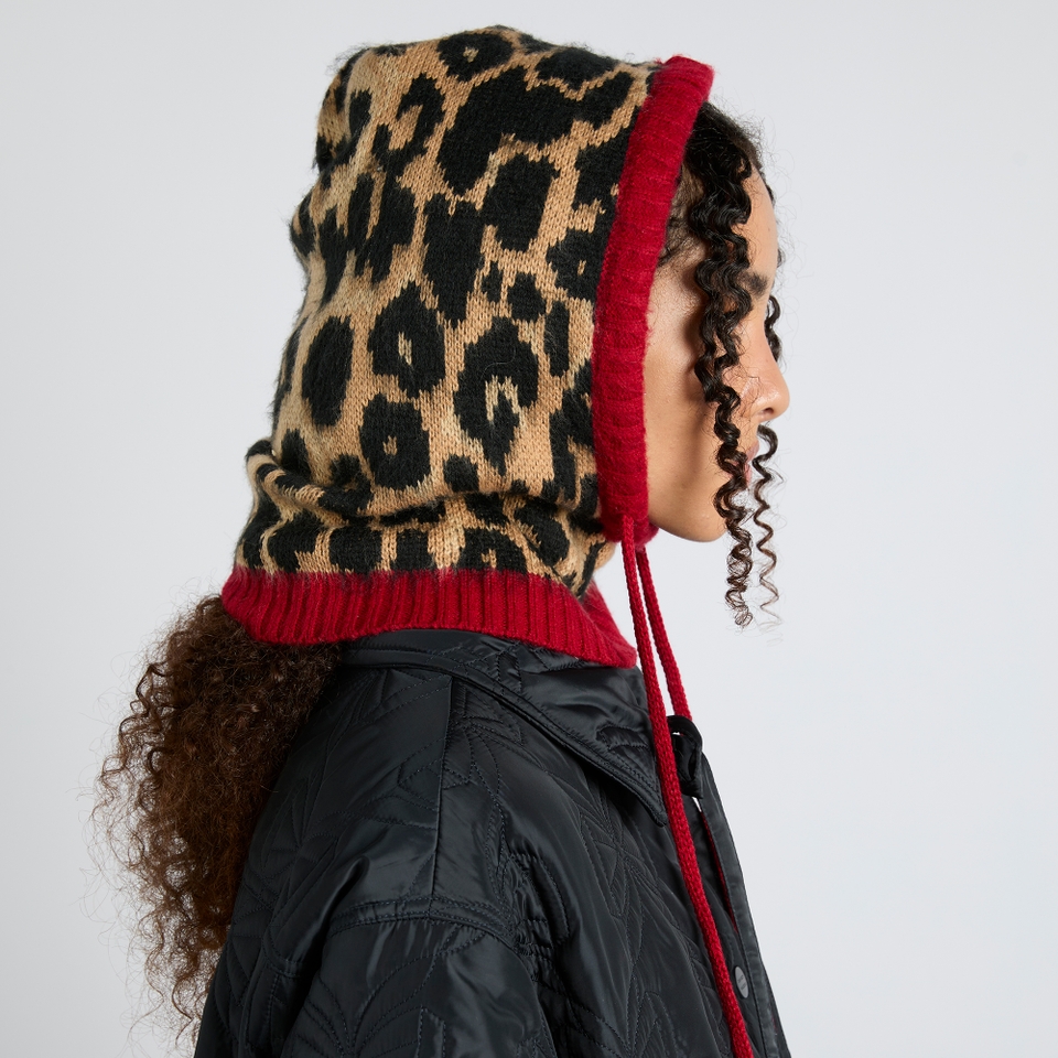Damson Madder Leopard Intarsia-Knit Hood
