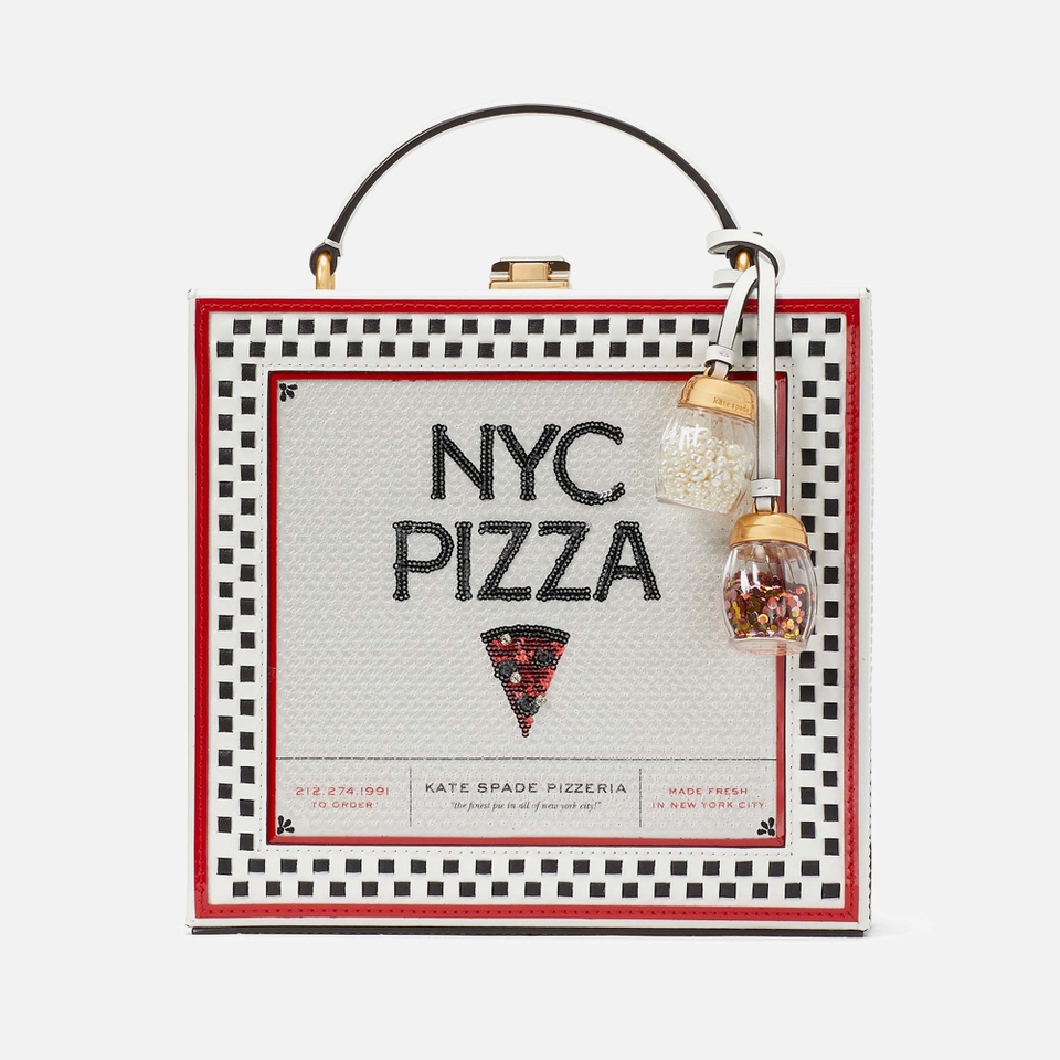 Kate Spade New York Slice 3D Pizza Embellished Satin Box Bag