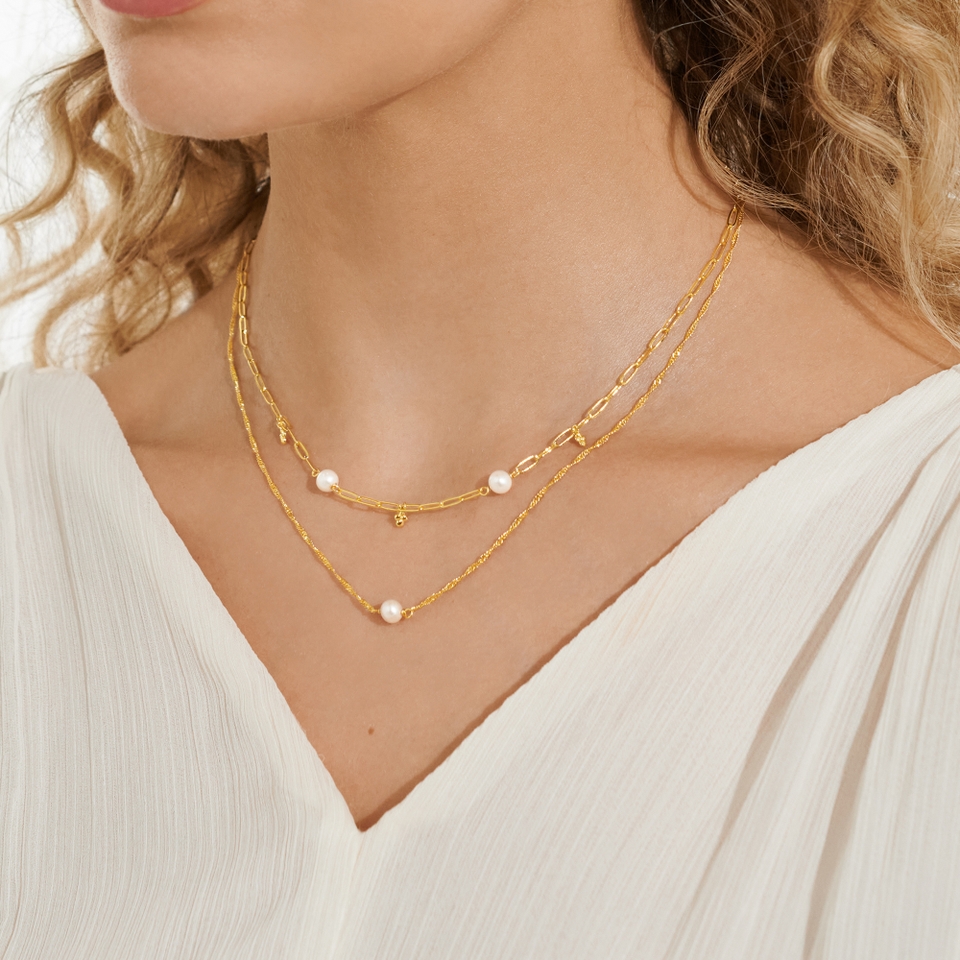 Joma Jewellery Stacks Of Style White Pearl Gold-Plated Necklace