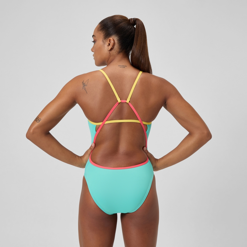 Women's Solid Tri Back One Piece Teal