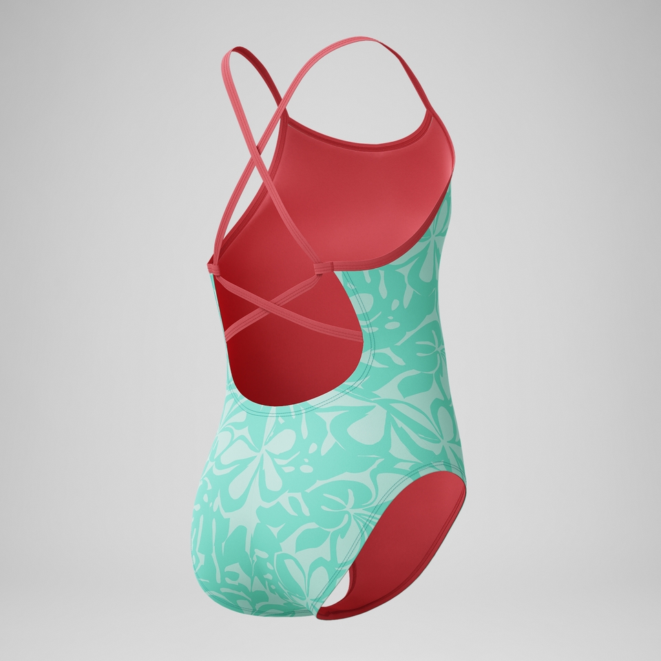 Girl's Printed Double X Back One Piece Green