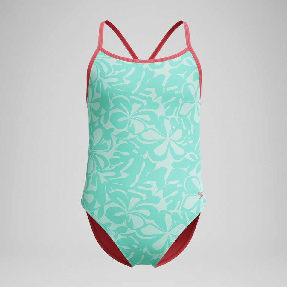 Girl's Printed Double X Back One Piece Green