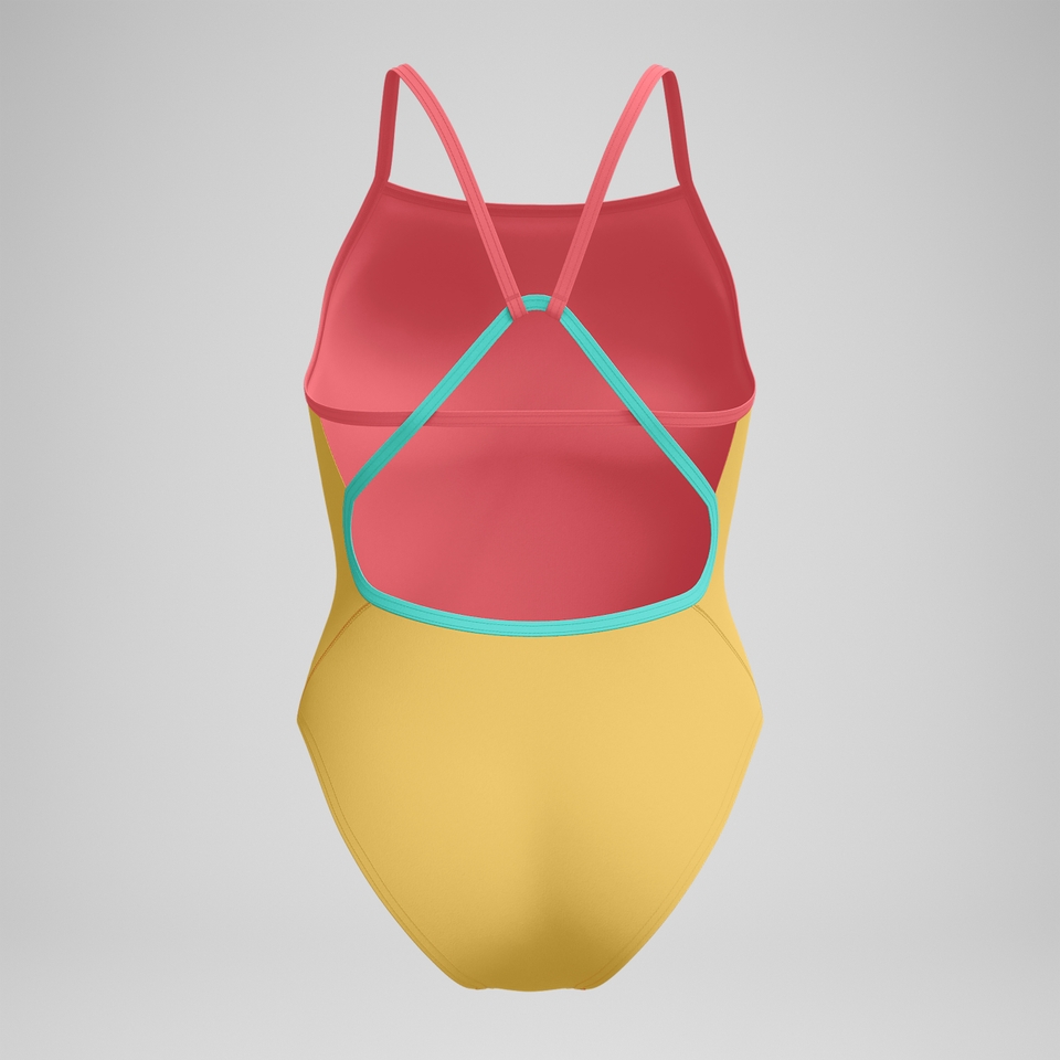 Women's Solid Tri Back One Piece Yellow