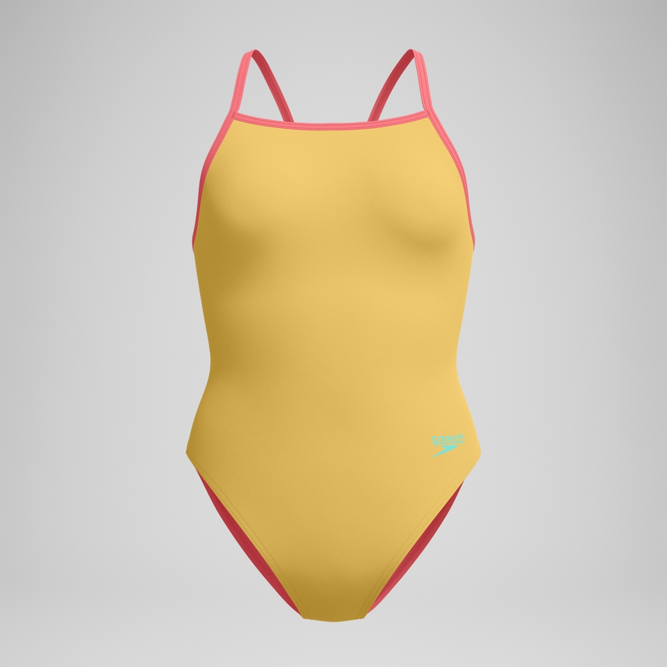 Women's Solid Tri Back One Piece Yellow