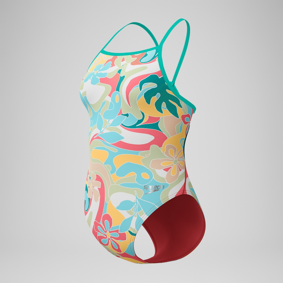 Women's Printed Tri Back One Piece Pink/Red