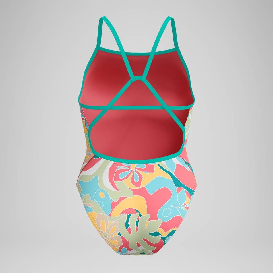 Women's Printed Tri Back One Piece Pink/Red