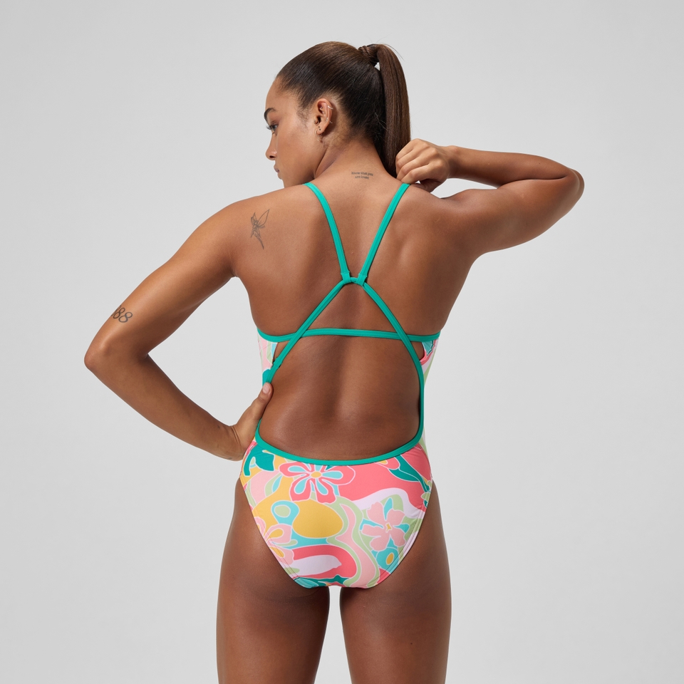 Women's Printed Tri Back One Piece Pink/Red