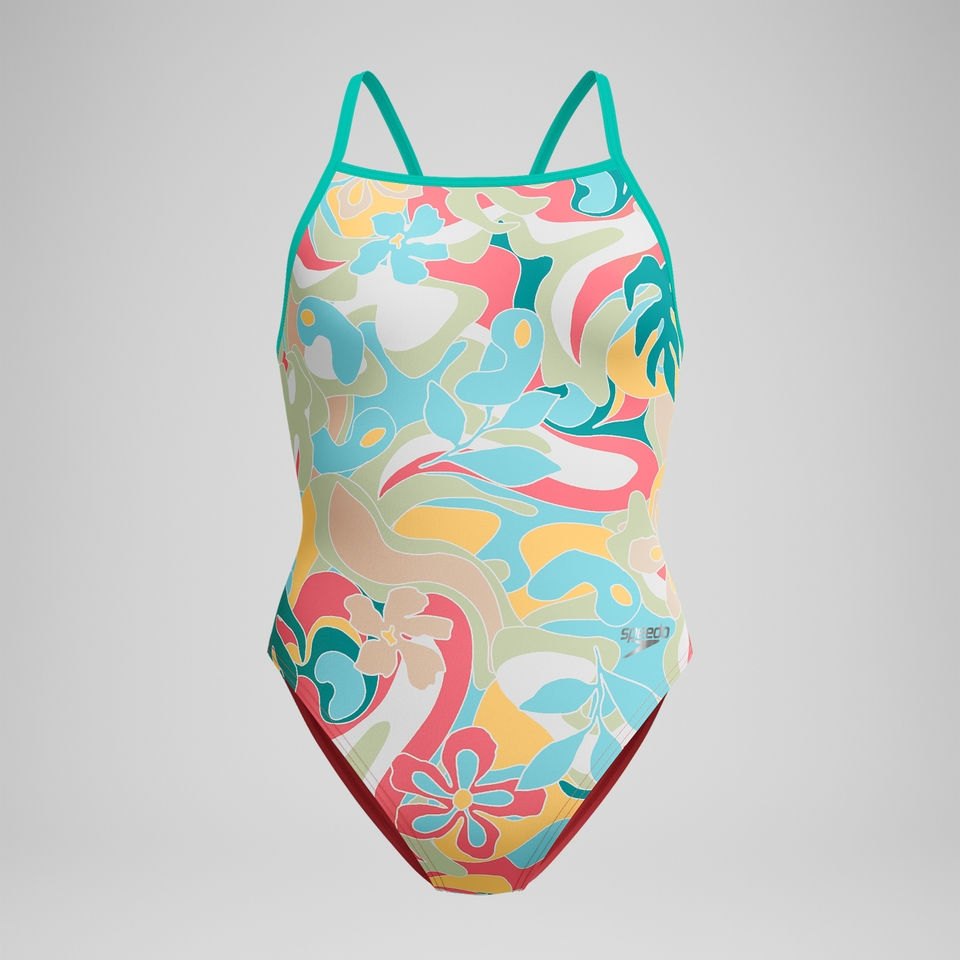 Women's Printed Tri Back One Piece Pink/Red