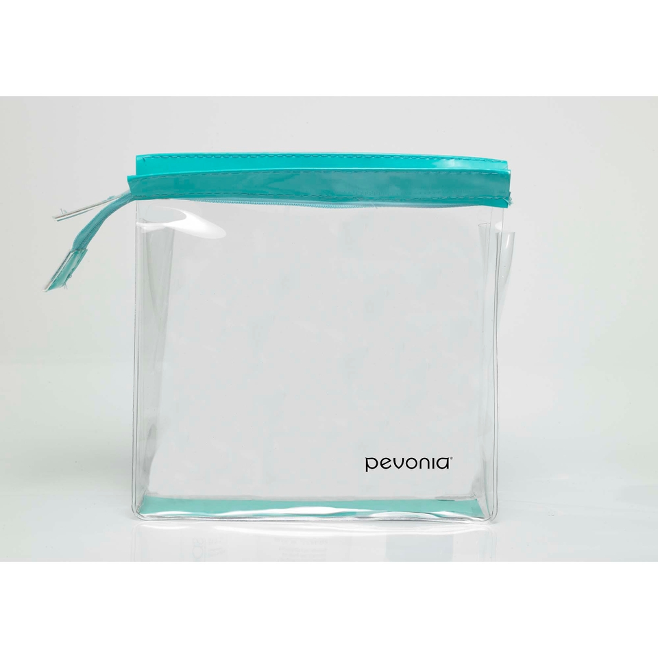 Pevonia Branded Clear Teal Trim Zippered Bag