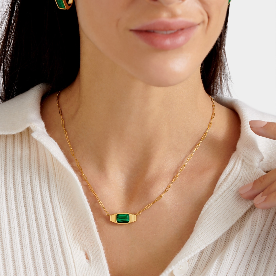 Katie Loxton Malachite Gold-Plated Necklace