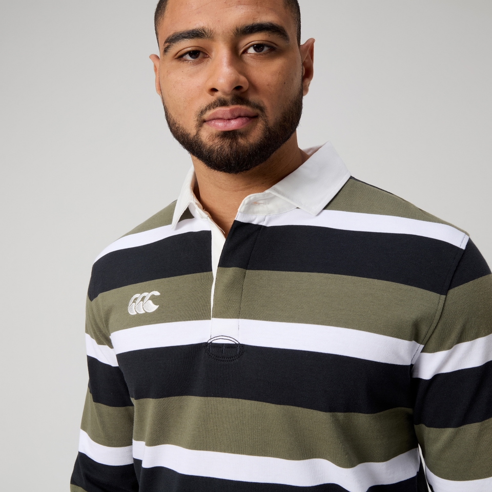 MENS YARN DYE STRIPE RUGBY JERSEY GREY