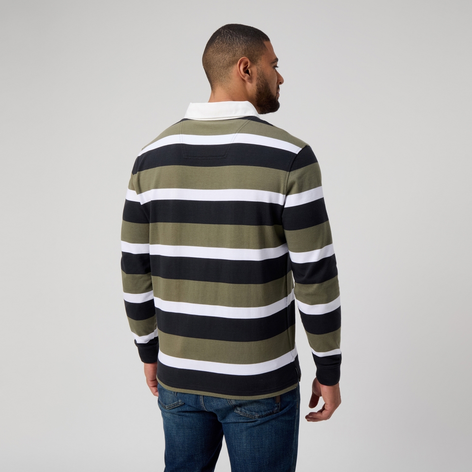MENS YARN DYE STRIPE RUGBY JERSEY GREY