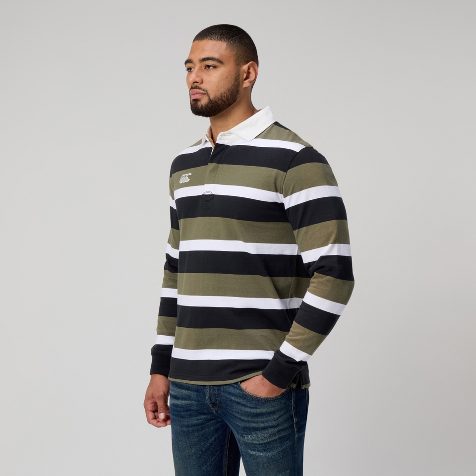 MENS YARN DYE STRIPE RUGBY JERSEY GREY