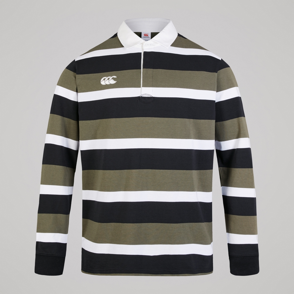 MENS YARN DYE STRIPE RUGBY JERSEY GREY